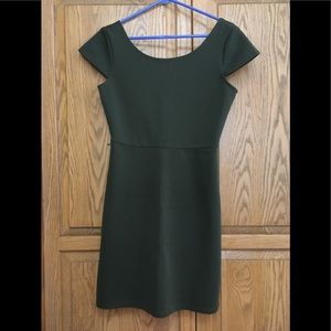 Pitaya Dark Olive Green Textured Dress Scoop Neck